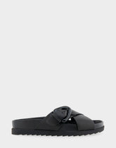 Comfortable Women's Footbed Sandals in Black Leather
