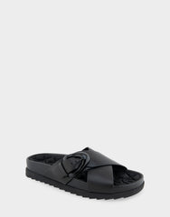 Comfortable Women's Footbed Sandals in Black Leather
