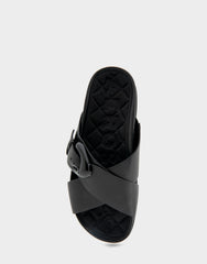 Comfortable Women's Footbed Sandals in Black Leather