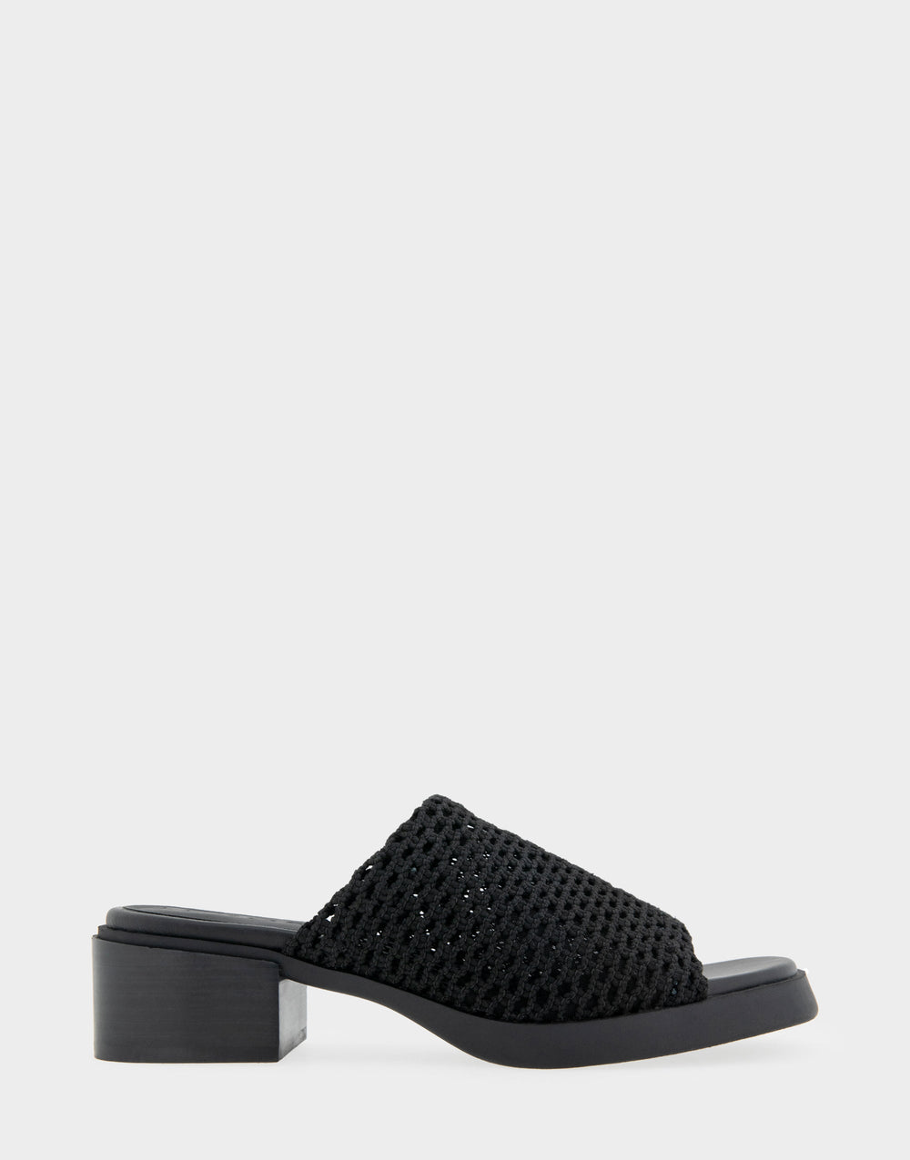 Comfortable Women's Knit Slip On Low Block Heel Sandal in Black Knit Fabric