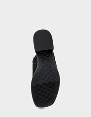 Comfortable Women's Knit Slip On Low Block Heel Sandal in Black Knit Fabric