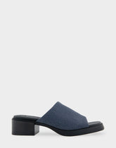 Comfortable Women's Dress Sandals in Dark Blue Stretch Fabric Gabardine