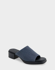 Comfortable Women's Dress Sandals in Dark Blue Stretch Fabric Gabardine