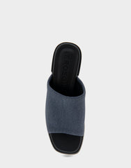 Comfortable Women's Dress Sandals in Dark Blue Stretch Fabric Gabardine