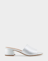 Comfortable Women's Slide Sandals in Silver Metallic Textured Faux Leather
