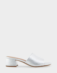 Comfortable Women's Slide Sandals in Silver Metallic Textured Faux Leather
