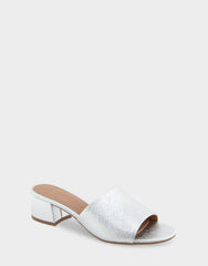 Comfortable Women's Slide Sandals in Silver Metallic Textured Faux Leather