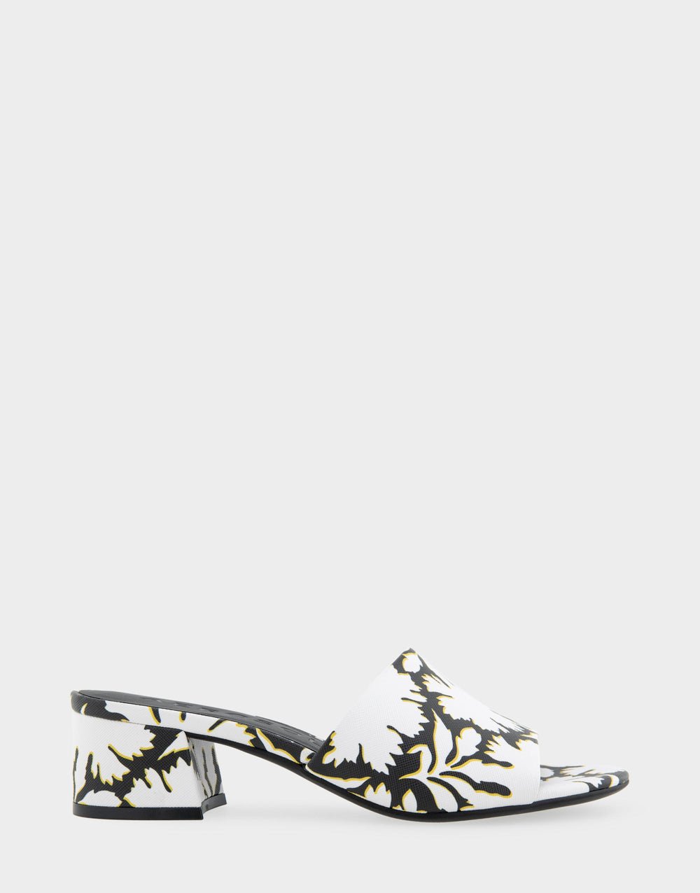 Comfortable Women's Slide Sandals in White/black Printed Floral Faux Leather