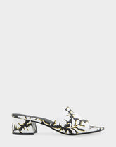 Comfortable Women's Slide Sandals in White/black Printed Floral Faux Leather