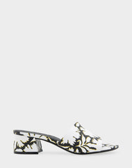 Comfortable Women's Slide Sandals in White/black Printed Floral Faux Leather