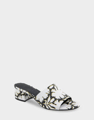 Comfortable Women's Slide Sandals in White/black Printed Floral Faux Leather