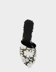 Comfortable Women's Slide Sandals in White/black Printed Floral Faux Leather