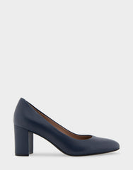 Betsy Navy Genuine Leather Mid Heel Pump
