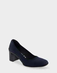 Casta Navy Stretch Gabardine Fabric Mid Heel Pump