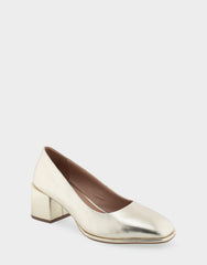 Alae Soft Gold Genuine Leather Mid Heel Pump