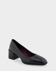 Alae Black Genuine Leather Mid Heel Pump
