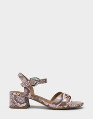 Women's Heeled Sandal in Pale Pink Faux Snake Print