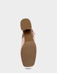 Santina Platform Slingback Loafer In Pale Pink Embroidered Raffia
