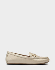 Women's Casual Loafer in Soft Gold Faux Metallic Pebbled