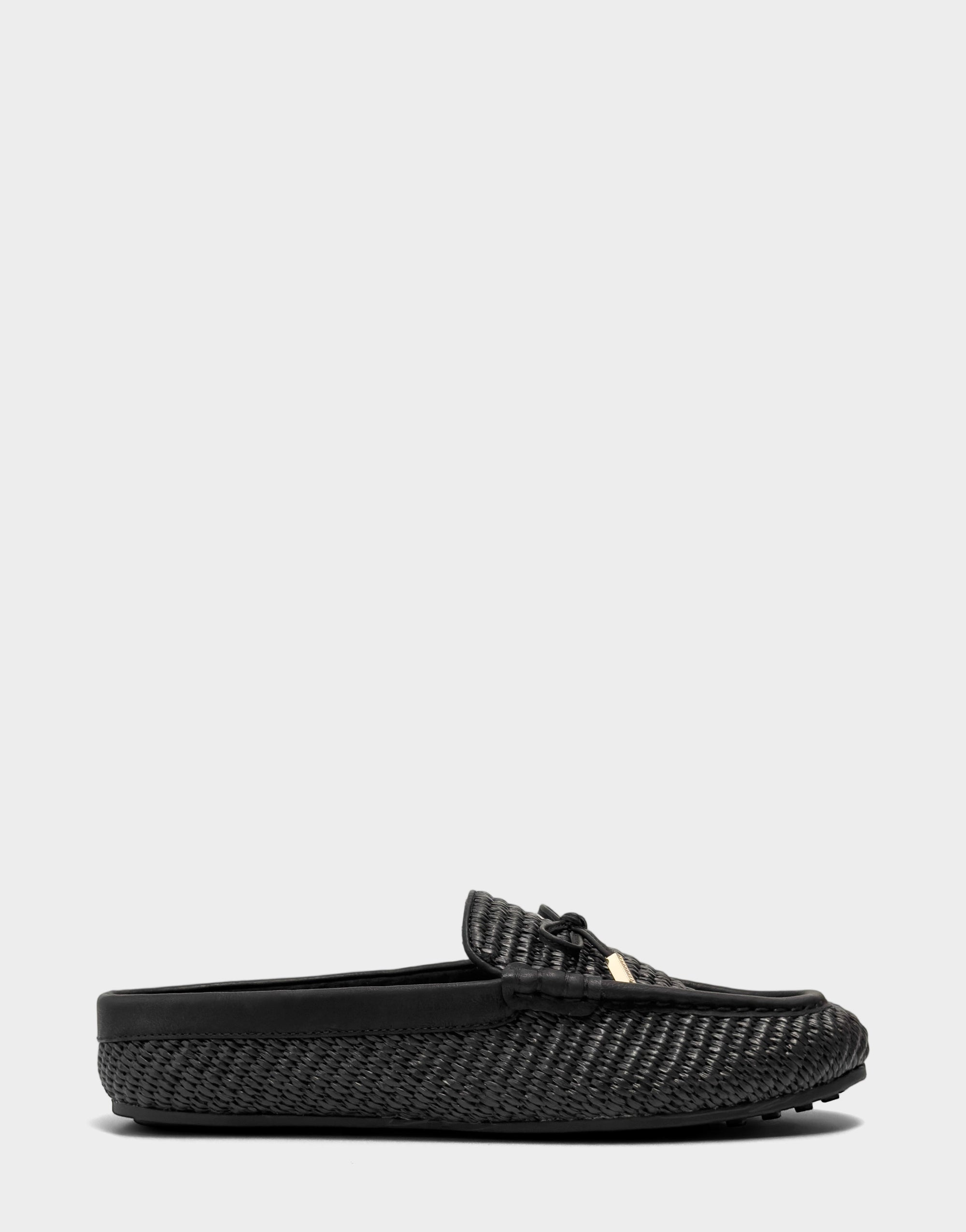 Women's Mule in Black Basket Raffia