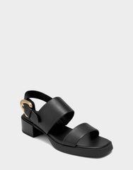 Women's Heeled Sandal in Black Faux Soft Leather