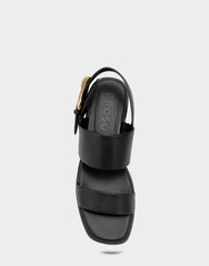 Women's Heeled Sandal in Black Faux Soft Leather