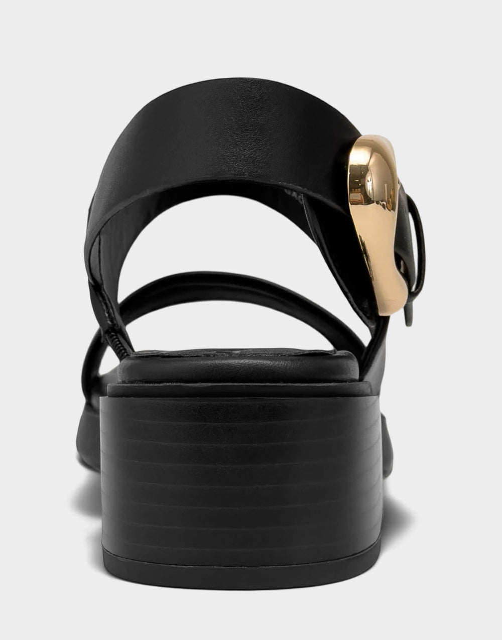 Women's Heeled Sandal in Black Faux Soft Leather