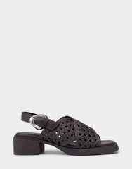 Demi Sandal In Dark Brown Crochet Raffia
