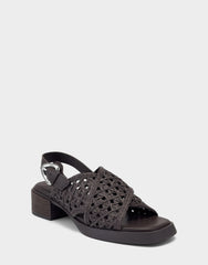 Demi Sandal In Dark Brown Crochet Raffia