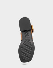 Women's Heeled Sandal in Tan Faux Soft Leather