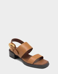 Women's Heeled Sandal in Tan Faux Soft Leather