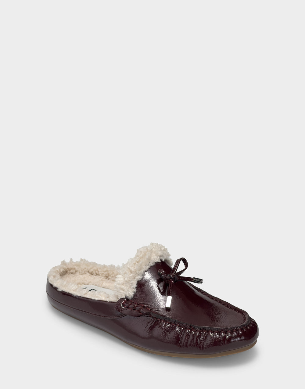 Women's Loafer Mule in Merlot Crinkle Patent/Shearling