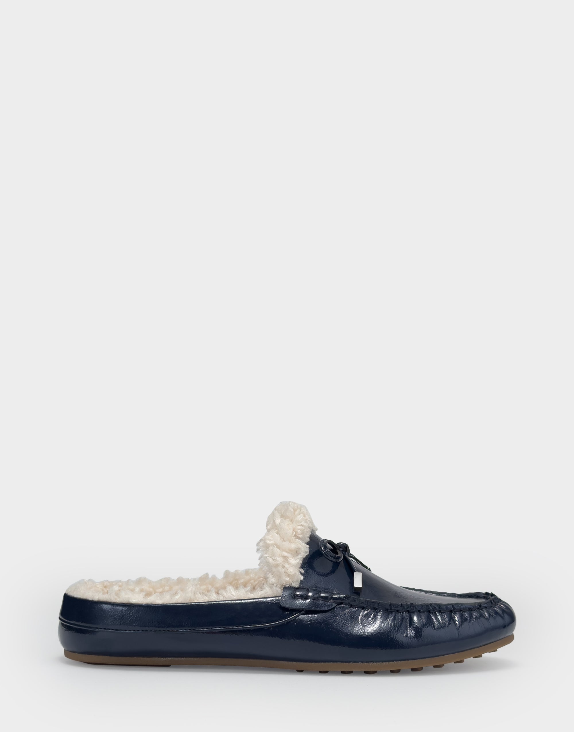 Women's Loafer Mule in Navy Crinkle Patent/Shearling