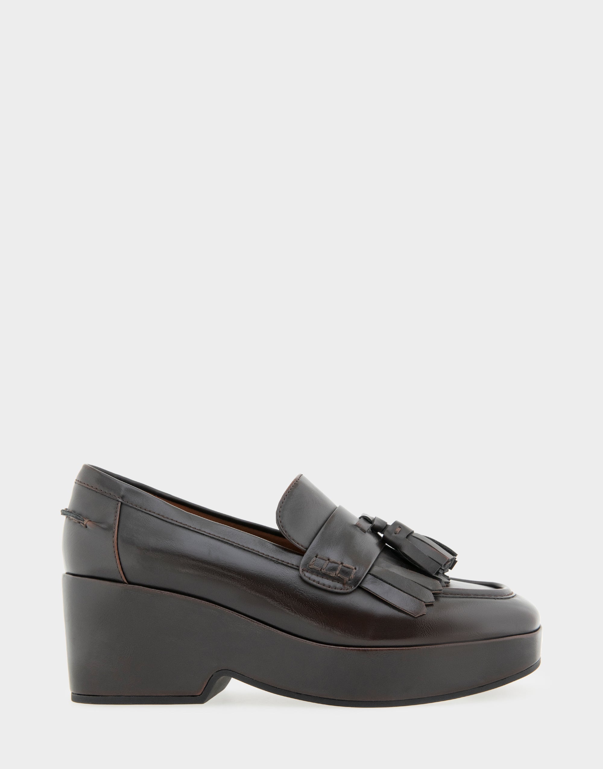 Women's Flatform Loafer in Dark Tan Faux Leather