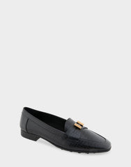 Women's Tailored Loafer in Black Embossed Croco