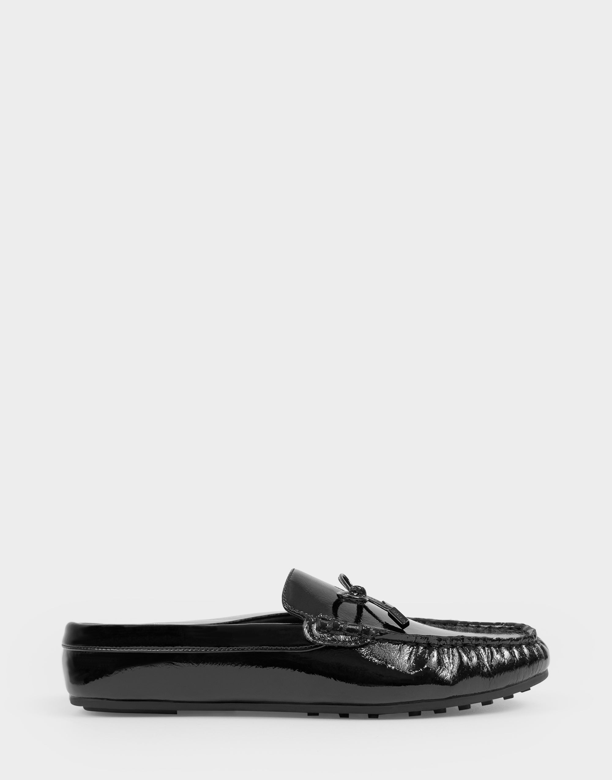 Women's Loafer Mule in Black Crinkle Patent