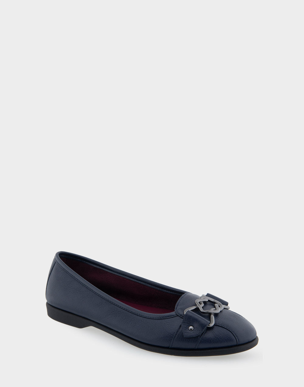 Bia Navy Genuine Leather Ornamented Flat