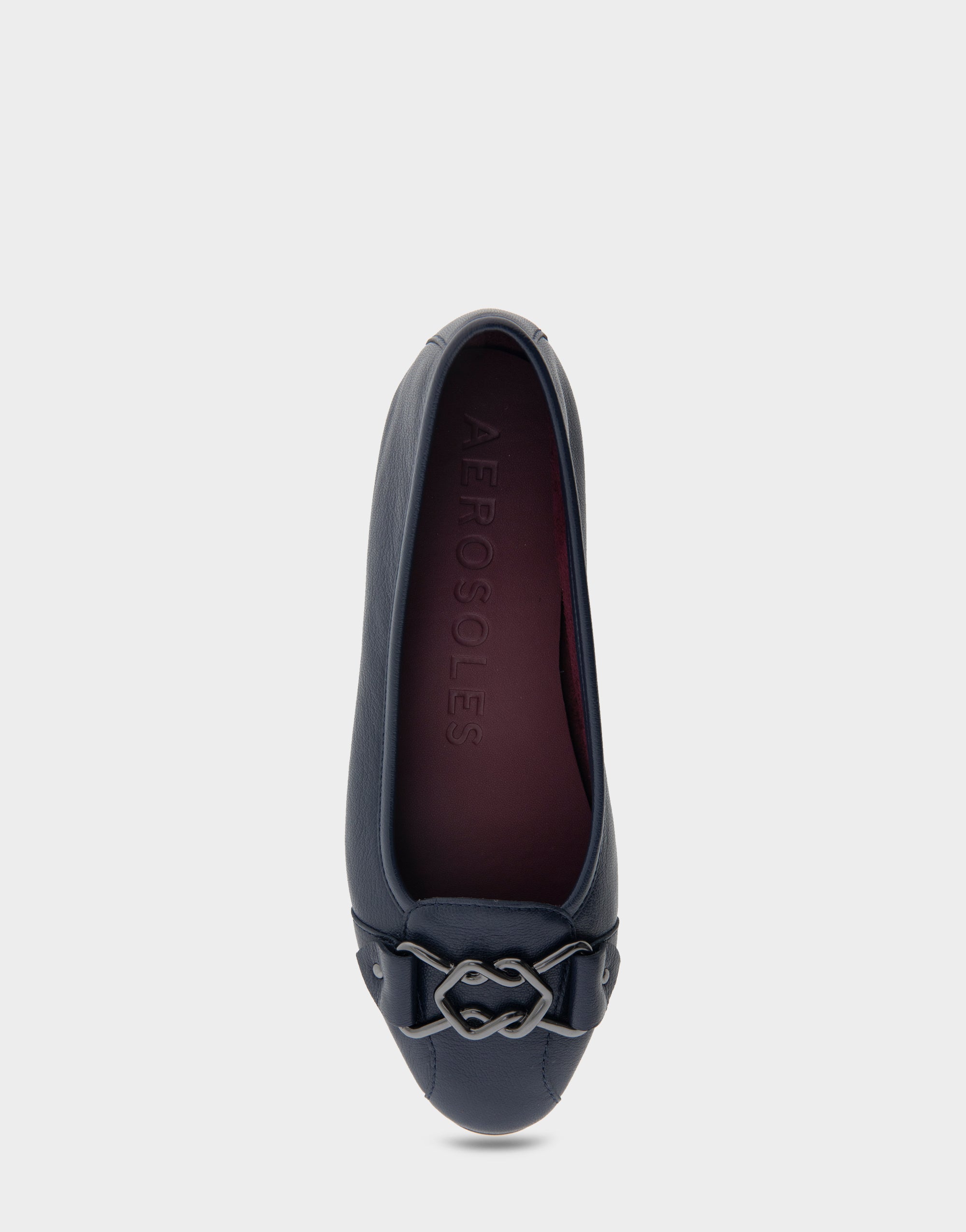 Bia Navy Genuine Leather Ornamented Flat