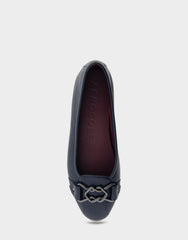 Bia Navy Genuine Leather Ornamented Flat