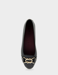 Bia Black Genuine Leather Ornamented Flat