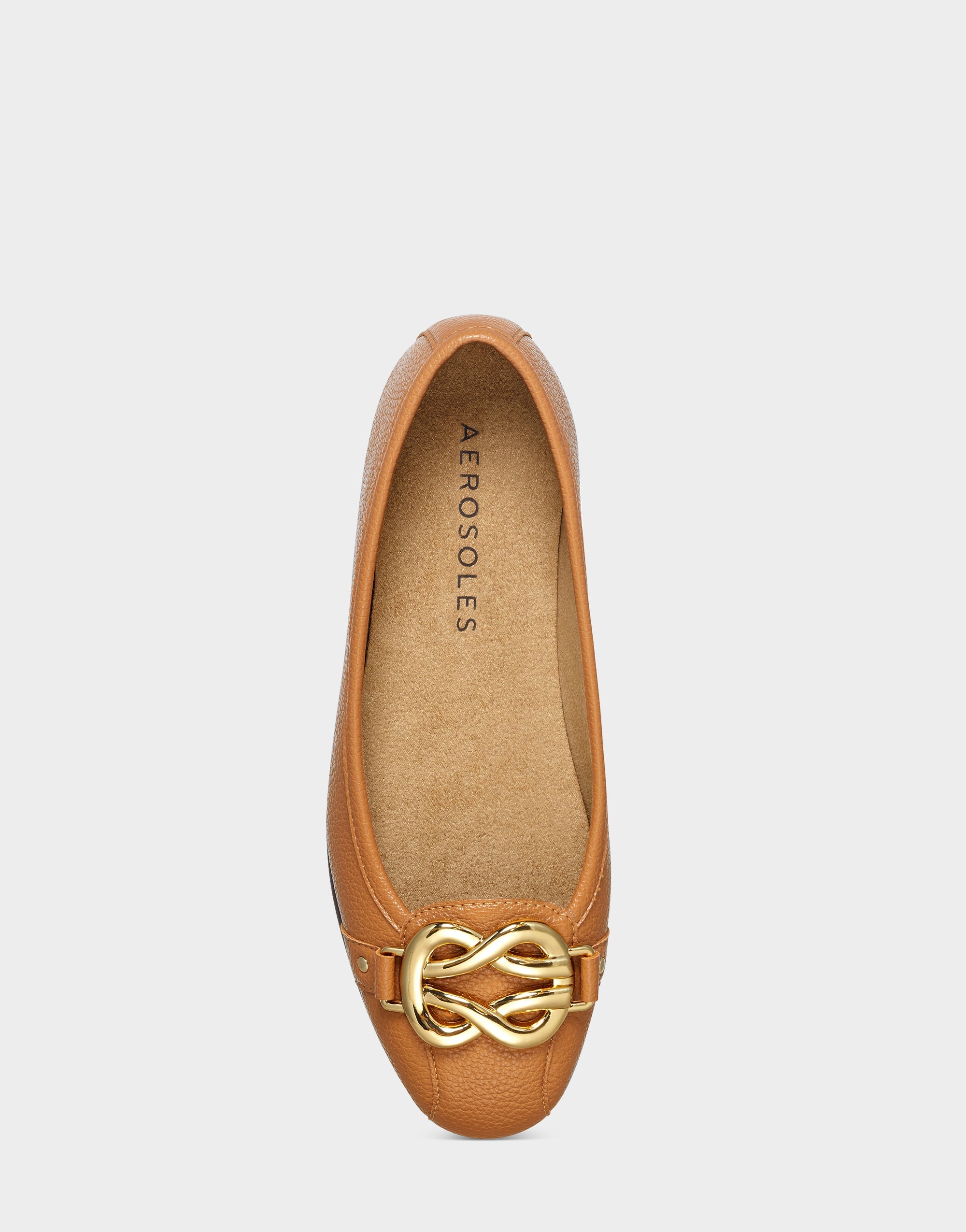 Big Bet Tan Brown Faux Leather Ballet Flat with Gold Hardware