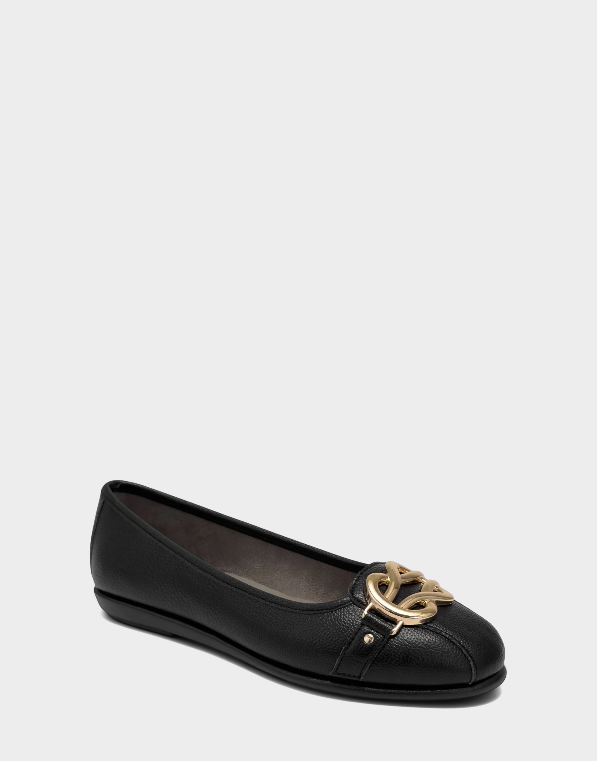 Big Bet Black Faux Leather Ballet Flat with Gold Hardware