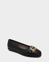 Big Bet Black Faux Leather Ballet Flat with Gold Hardware