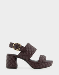 Comfortable Women's Platform Sandal in Deep Aubergine Quilted Leather Leather