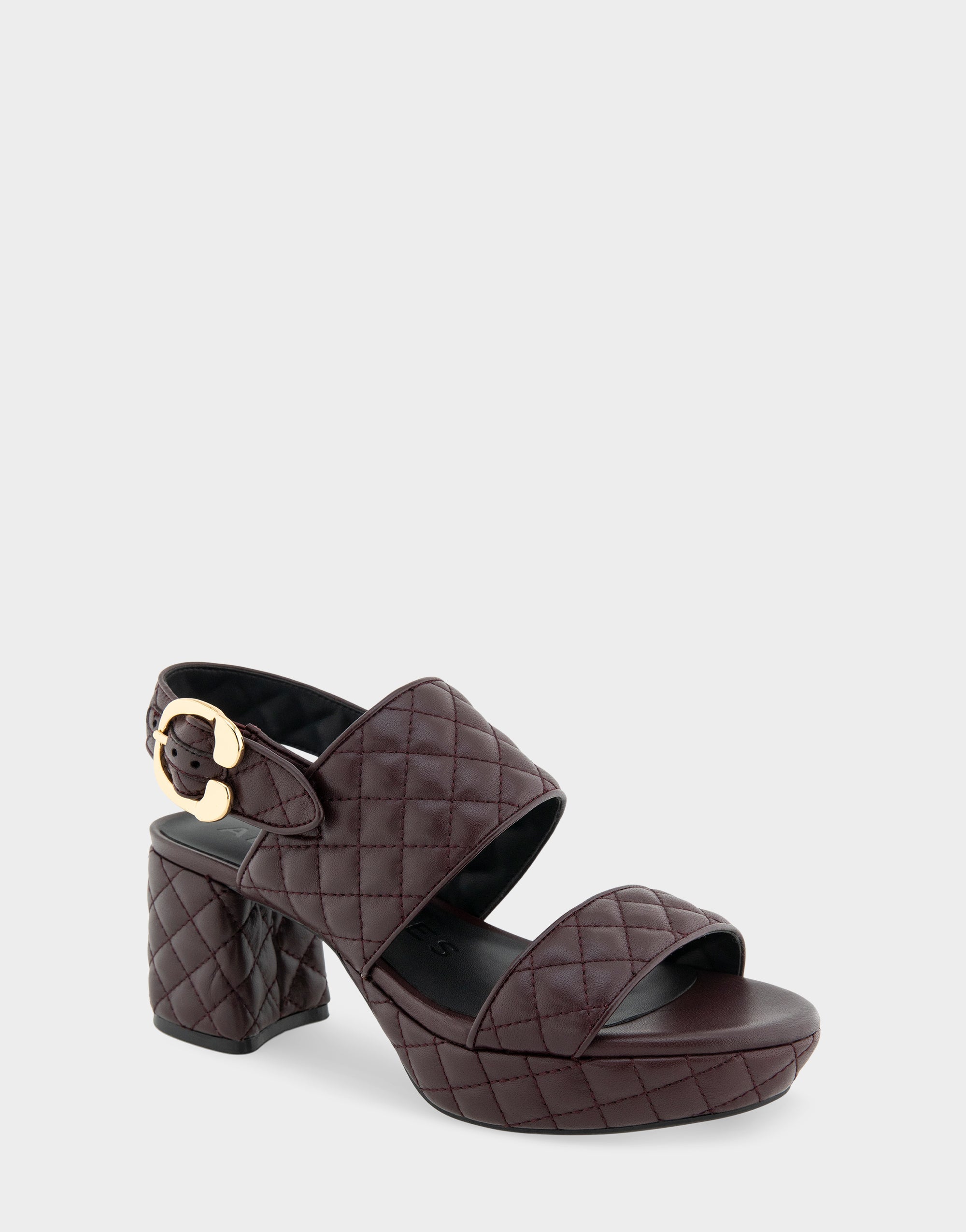 Comfortable Women's Platform Sandal in Deep Aubergine Quilted Leather Leather