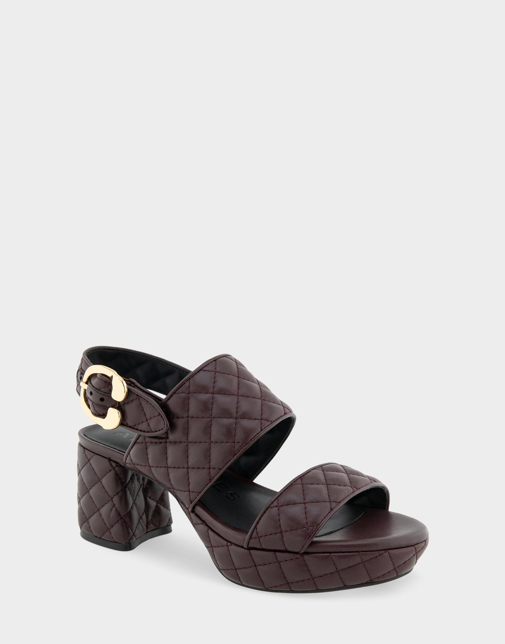 Comfortable Women's Platform Sandal in Deep Aubergine Quilted Leather Leather