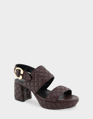 Comfortable Women's Platform Sandal in Deep Aubergine Quilted Leather Leather