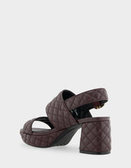 Comfortable Women's Platform Sandal in Deep Aubergine Quilted Leather Leather