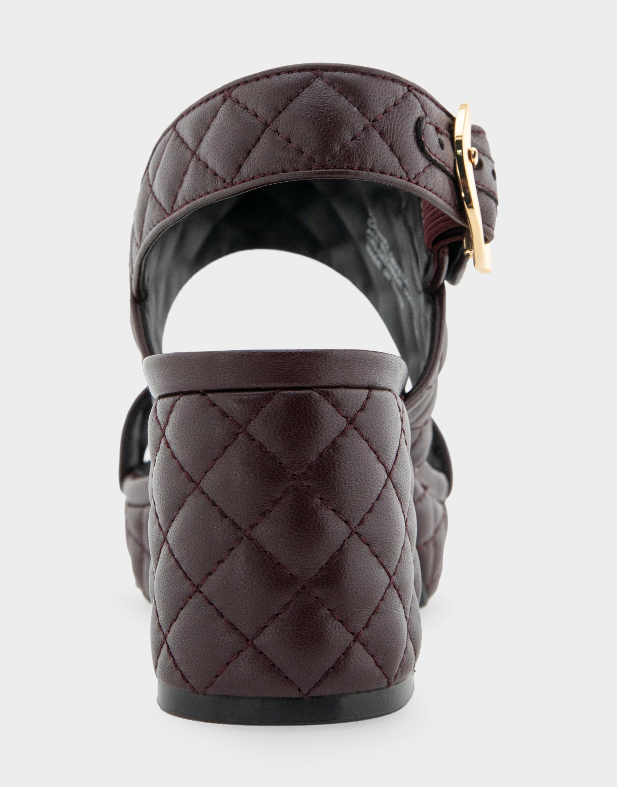 Comfortable Women's Platform Sandal in Deep Aubergine Quilted Leather Leather