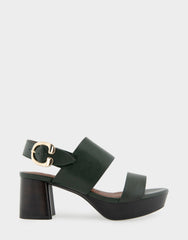 Comfortable Women's Platform Sandal in Fir Green Leather Leather